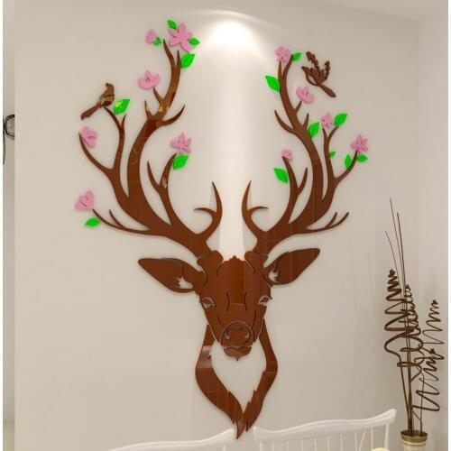 Elk Deer 3D Sticker Bedside Creative Puzzle DIY Acrylic Stereo Crystal Wall stickers Home Wall art Christmas Decoration Gifts