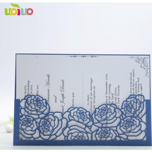 50pc China Vintage Laser Cut Wedding Invitations sea blue rose flower Party Elegant Luxurious invitation Card Paper