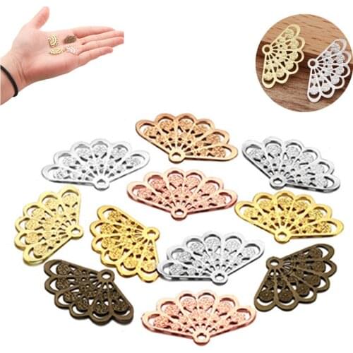 50pcs/Lot Metal Brass Fan Shape Filigree Sector Charms Pendant for Necklace Pendants DIY Handicraft Jewelry Finding Accessories