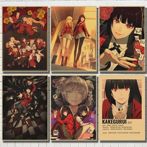 Anime Poster Kakegurui Retro Poster Wall Art Stickers Wall Decor for Home Room Cafe Bar Painting