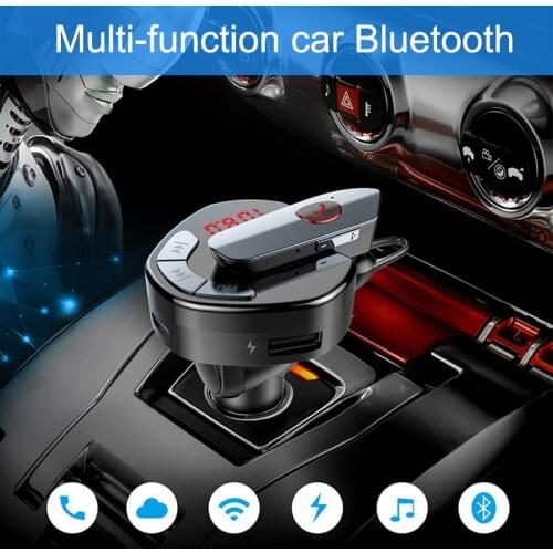 Wireless USB Car Charger for Mobile Phone Handsfree FM Transmitter MP3 with Wireless Bluetooth Earphone PUO88