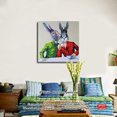 Large Size 100% Hand Painted Canvas Painting Animal Smart Rabbit Quardro Animal Wall Art Canvas Art pictures Home Decor Gift