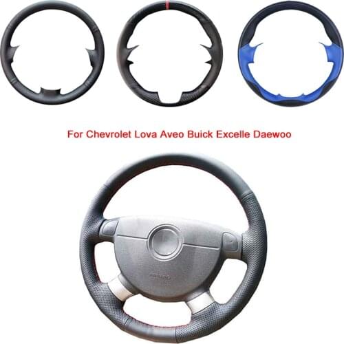 Breathable Punch Hand-Stitched Black Artificial Leather Car Steering Wheel cover For Chevrolet Lova Aveo Buick Excelle Daewoo