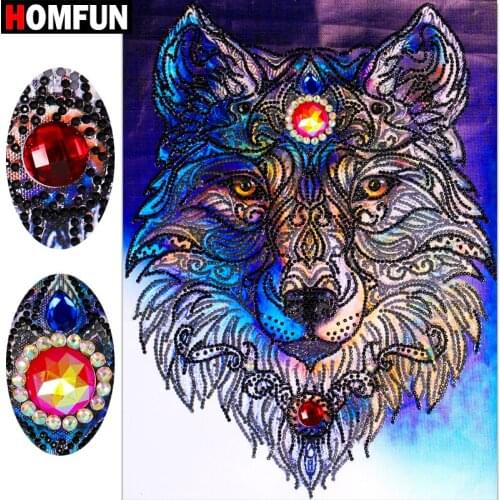 HOMFUN 5D Special Shaped Diamond Embroidery Animal Wolf 5D Rhinestones DIY Diamond Painting Cross Stitch Home Decor 36x46cm