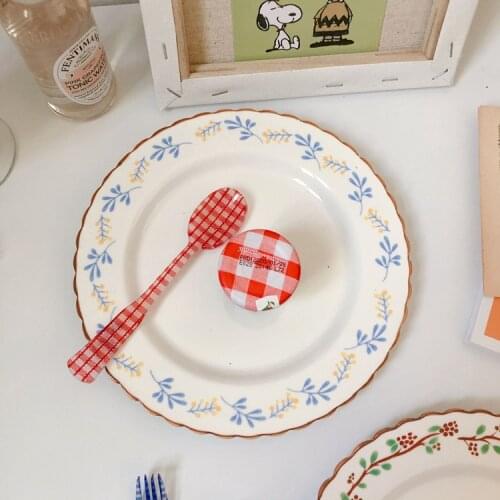 Ins Korean Wave-side Flower Ceramic Dessert Plate Western Steak Plate Cake Salad Plate Home Kitchen Plate Dinner Plates Dishes