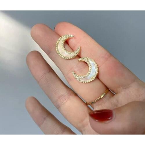 Korean New High fashion Simple Tender Moonlight Moon Stud Earrings For Women Classic Zircon Crystal Shell Earrings Girl Jewelry