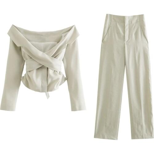 Two-piece Suit Korean Womens Wholesale 2021 Summer New Leisure Slim Suit+wide Leg Pants DLTZ195