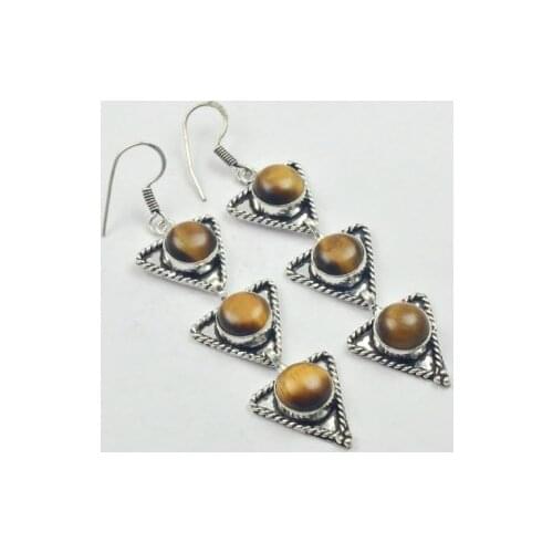 Tiger Eye , Silver Overlay on Copper Earrings , 82 mm , E3354