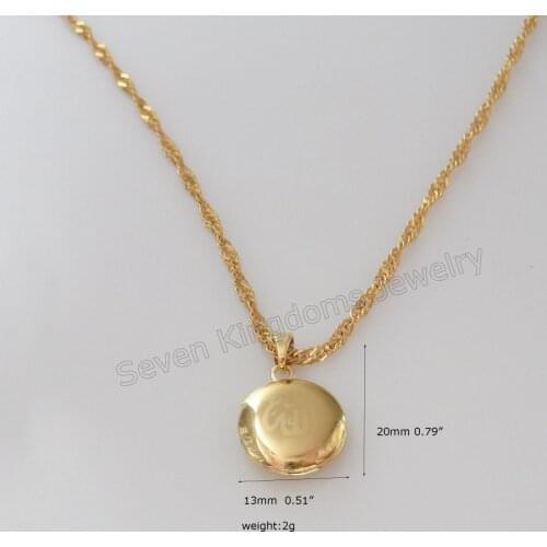 /Min order 10$/Can Mix Design/- YELLOW GOLD GP 18" NECKLACE&MUSLIM ALLAH GOD ROUND PENDANT OPENABLE CAN PUT PICTURE INSIDE
