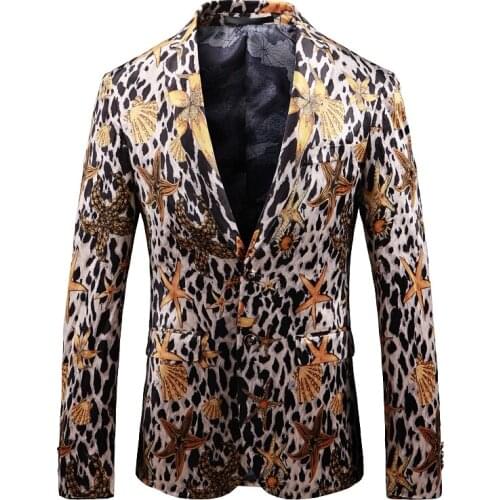 Fashion Printing Boutique Personality Gold Blazer, Trend 2021new Mens Slim Suit Jacket Large Size Nightclub Party Dress Mens