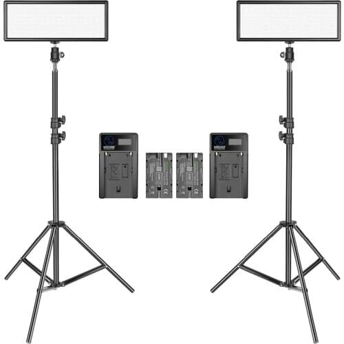 Neewer 2 Packs Super Slim LED Video Light with Light Stand Photography Lighting Kit, 3200K-5600K Bi-Color Dimmable LED Panel