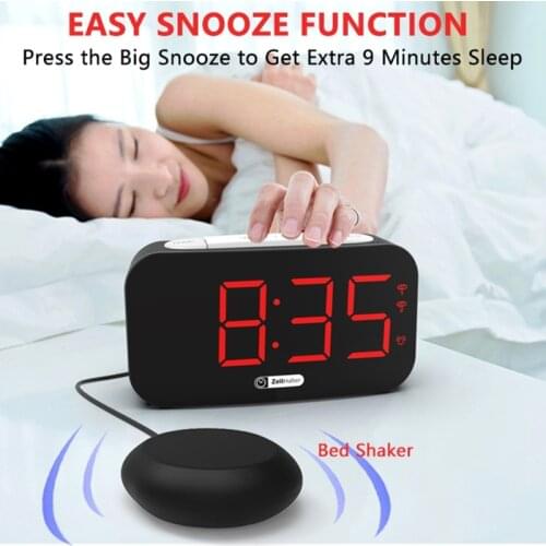 Extra Loud Alarm Clock with Bed Shaker Large Display Vibrating Bedroom Digital Clock Dimmer Night Light USB Charger
