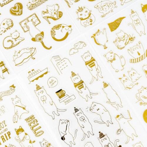 6pcs Bronzing cat pvc Transparent Organizer Calendar Diary Book Planner Sticker Scrapbook Decoration Diary Sticker papeleria