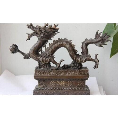 Song voge gem S1056 Chinese Royal Copepr Bronze Feng Shui Auspicious Wealth Dragon Paly Bead Statue