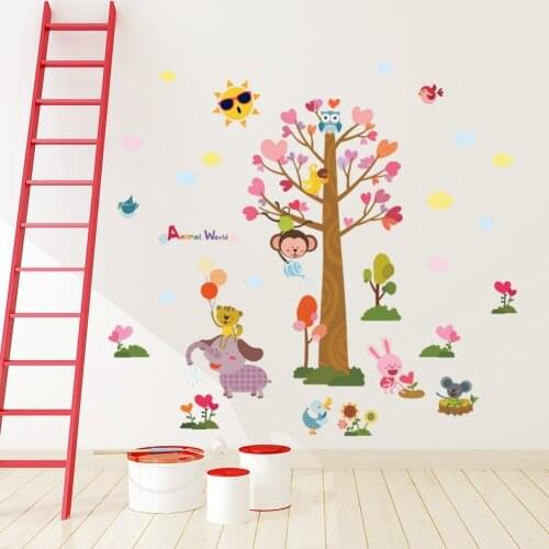 Sale For Refrigerator New Cartoon Monkey Wall Stickers Lovely Heart Tree Elephant Sticker Kids Room Decor Removable Poster