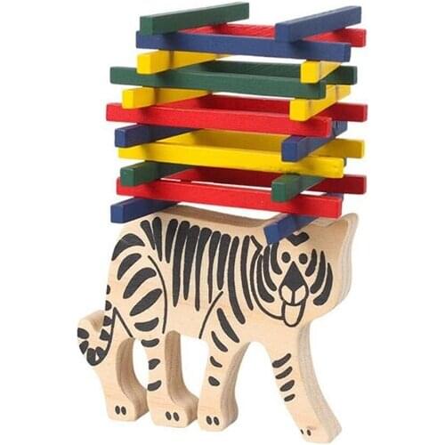 Educational Wooden Animal Tiger Balance Beam Bricks Pro Children Hands-on Toy Parent And Child Interactive Game Building Blocks