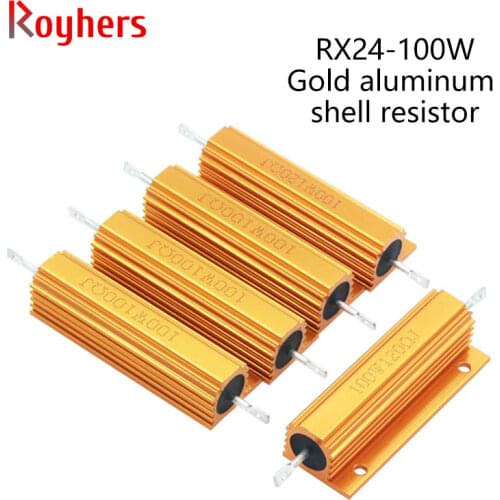 RX24-100W gold aluminum shell high power resistor 0.1 0.2 0.3 0.5 0.68 10 22 47 75 100 800R Europe 1K-100K 1 10 100K 1Pcs