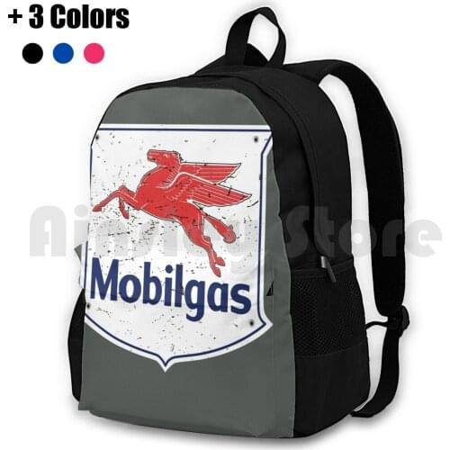 Mobil Gas-Distressed Outdoor Hiking Backpack Riding Climbing Sports Bag Retro Vintage Mobil Pegasus Oil Cool Exxon Motor Oil
