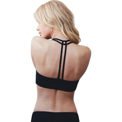 Sexy Women Sport Underwear Yoga Brassiere Double-T Back Wirefree Pad Polyester Breathable Solid Gym Jogging Workout Fitness Bra