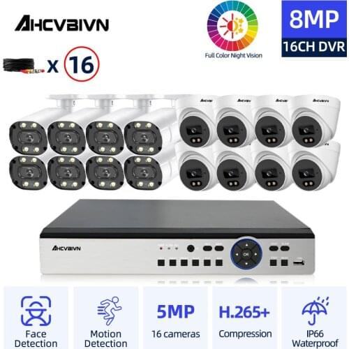 AHCVBIVN 8MP 16channel DVR Video Surveillance System Kit 5MP 8/16PCS Colorfull night AHD Camera CCTV Camera Security System Set