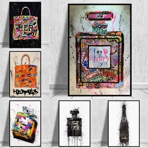 Perfume Bottle Graffiti Canvas Painting Modern Wall Art Posters and Prints Inspiration Artwork Pictures for Living Room Home
