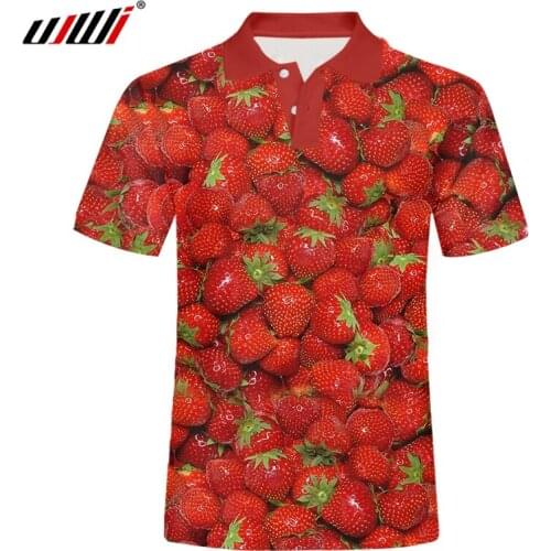 UJWI Fashion polo shirt men Fruit strawberry 3D Full body Print Short Sleeves New Summer Casual Men Clothing homme Dropship