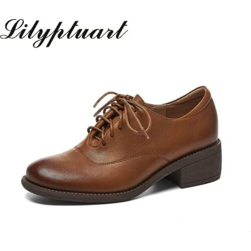 Spring and autumn yuan't lace-up flat shoes, high heels for ladies and students, simple and versatile leather low-top shoes