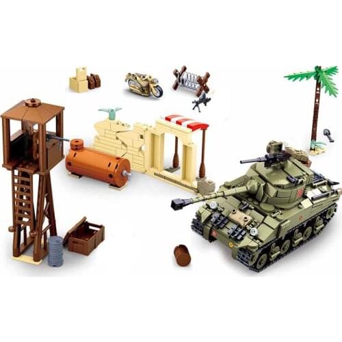 Military series World War II The battle of El Alamein tank Tank base soldier DIY Model Building Blocks Toys Gifts