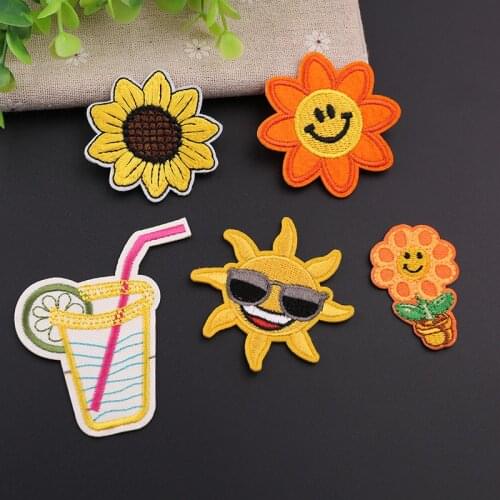 Embroidery cloth stickers Sunflower computer badge Juice drink Embroidered logo Clothes decoration patch stickers Sunglasses