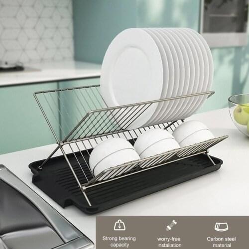 X Shape 2-Tier Dish Storage Shelf Chrome-Plated Steel Dish Drying Rack Foldable Small Dish Drainers with Universal Drainboard