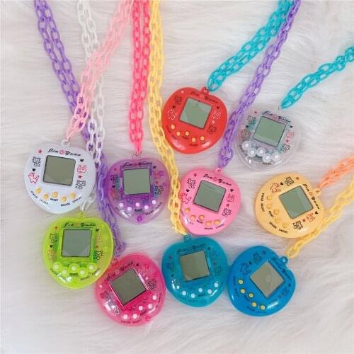 Y2K Electronic Pet Game Machine Pendant Necklace for Women Acrylic Rainbow Charms Necklace Jewelry 90s Style Pink Accessories