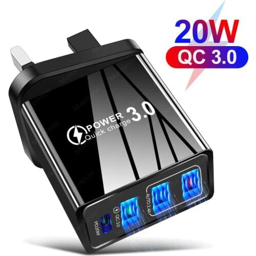 1 PD Charger 20W Quick Charge 3.0 port 2USB Type C ports for iPhone 12 X Xs 7 AirPods iPad Huawei Xiaomi QC3.0 4.0 PD Chargers