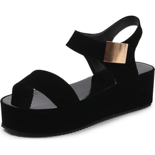 GZM Womens Shoe Summer New Korean Fashion Womens Sandals Muffin Thick Sole High Heel Slope Heel Fish Mouth Roman Tide Shoe