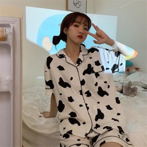 Women Satin Silk Pajamas Set Girls Cartoon Sleepwear Outfits Summer Toddler Short Sleeve+shorts Leisure Wear Home Clothes