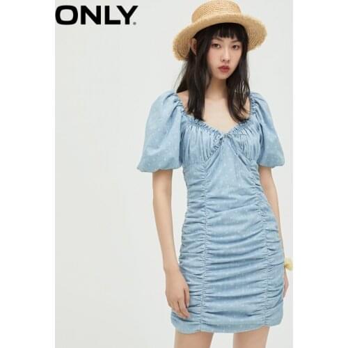 ONLY 2021 summer mid-length puff sleeve denim dress women | 121242041