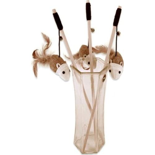 1PCS Pet Cat Teaser Toys Feather Cat Catcher Teaser Stick Cat Interactive Toys Wood Rod Mouse Toy Toy Supplies