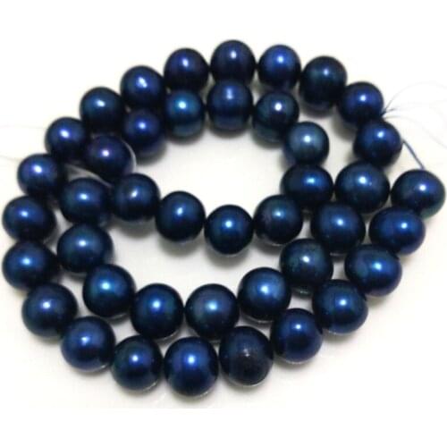 16 inches AA High Luster Round Blue Pearl Loose Strand