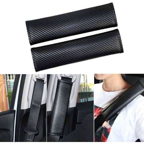 2PCS Universal Black Carbon Fiber Car Safety Seat Belt Seatbelt Covers Shoulder Pads Cushion Protector Auto Accessories Kit