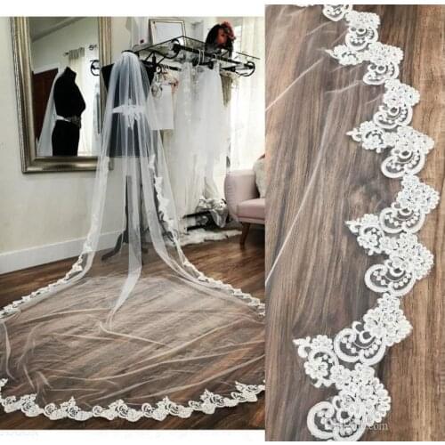 2019 Best Selling Wedding Veil One Layer Lace Applique Bridal Veil Cathedral Length Tulle Wedding Accessories