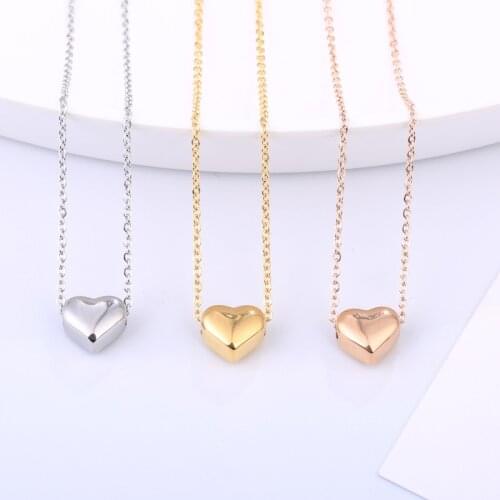 3 D Heart Pendant Necklace Choker 316 L Titanium Stainless Steel Fine Jewelry 18 K Gold Plated Never Fade Woman Gift Never Fade