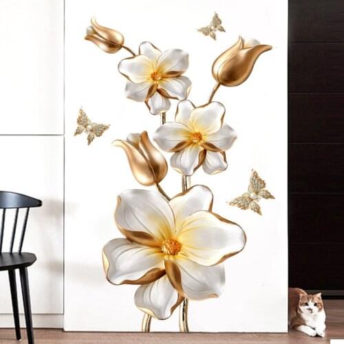 3D Tulip Wall Sticker Butterflies Flower Decals Living Room Bedroom Bathroom Home Decoration Removable Posters