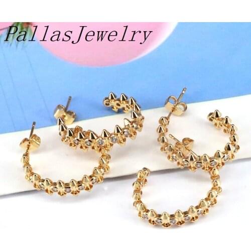 5Pairs, Fashion Wedding Jewelry Brincos Gold Color Circle Zirconia Earrings CZ Micro Pave for Girls Women Gift