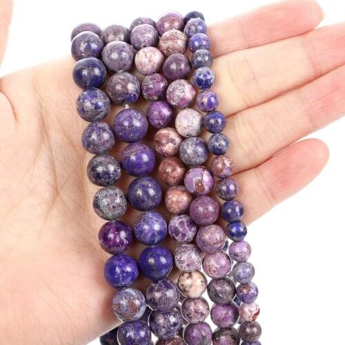 Natural Stone Beads Purple Emperor Pine Charm Round Loose Beads for Jewelry Making Needlework Bracelet DIY 4-12 MM