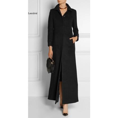 Black Solid Long Woolen Winter Coats Single Breasted Warm Wool Coat and Jacket Fashion Long Elegant Ladies Coats