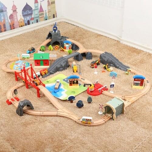 Wooden Trains Track Toy Magical Track Station Railway Model Compatible with Biro All Brands Train Educational Toys Racing Track