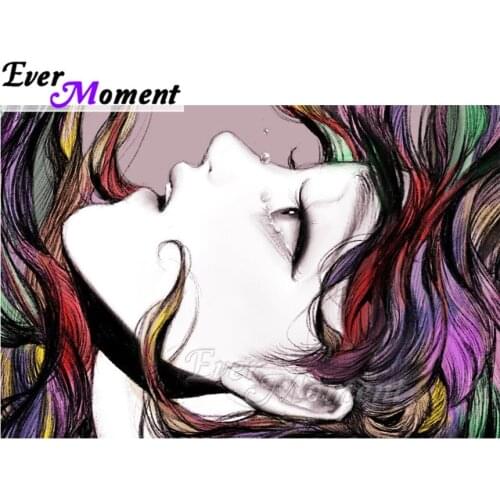 Ever Moment Diamond Painting Side Face Colorful Hair Full Square Picture Of Rhinestone Diamond Embroidery Cross Stitch ASF2030