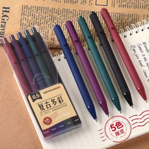 GENVANA G-1317 Hand Account Press Style Gel Pens Retro/Vintage 5 Colors Neutral Pen Bullet Nib 0.5mm Signing Pen Stationery NEW