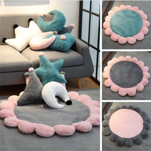 Ins Petal Carpet Pure Cotton Round Plush Flower Cushion Cute Living Room Bedroom Floor Carpet Floor Mat