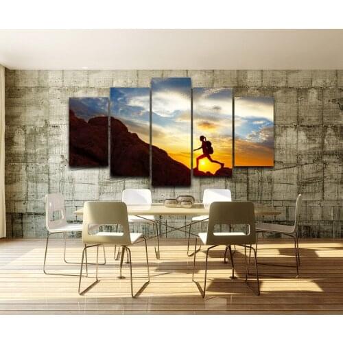 HD Canvas Oil Painting Home Decorative 5 Panel Sunset Landscape Framework Wall Art Prints Poster For Living Room