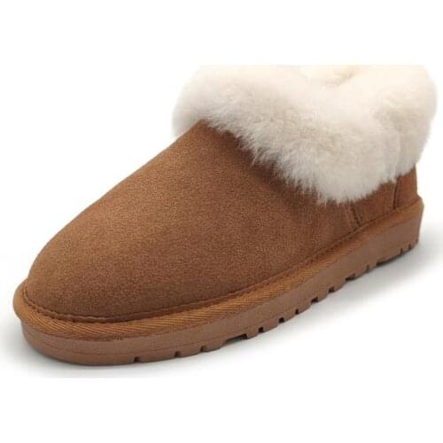 Nice Genuine Leather Snow Boots Shoes Women Winter Fur Slip On Ankle Boots Nice Plush Warm Cotton Padded Snow Boots for Women